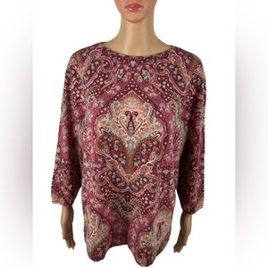 Talbots 3X Petite Sweater 100% Cashmere Paisley Pink Knit 3/4 Sleeve NWT $189
